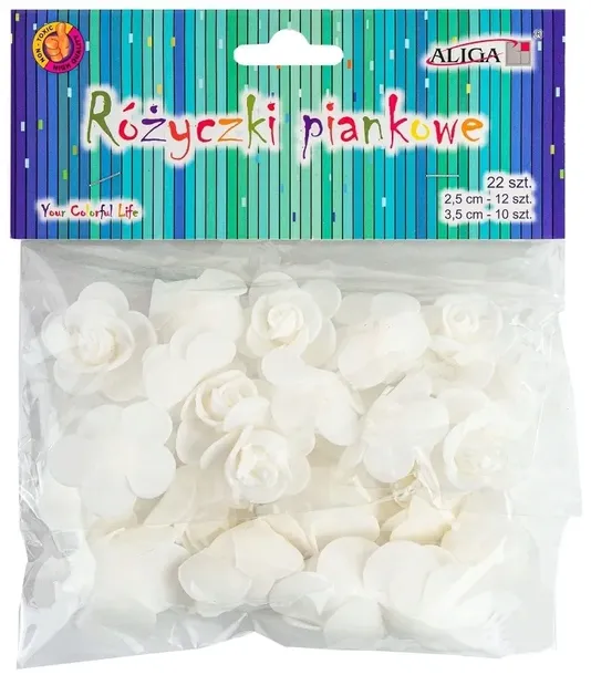 RÓŻE RÓŻYCZKI PIANKOWE BIAŁE MIX ROZM 3,5CM 22 SZT