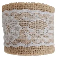 WSTĄŻKA JUTOWA Z KORONKĄ JUTA WESELE 5 CM x 1,8 M