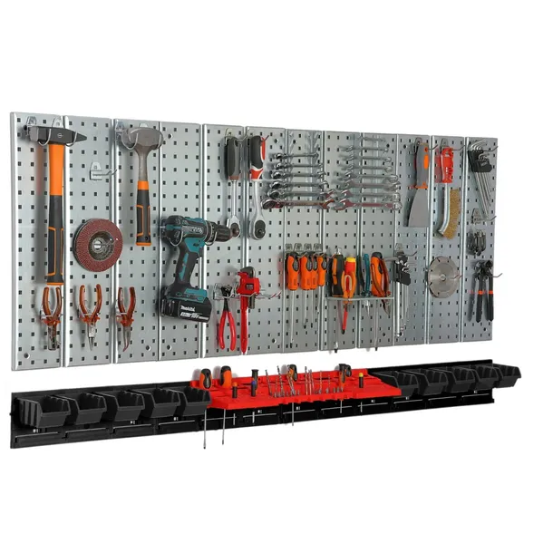 Metalowa tablica narzędziowa 1560 x 713 mm ścianka 10 kuwet warsztat garaż