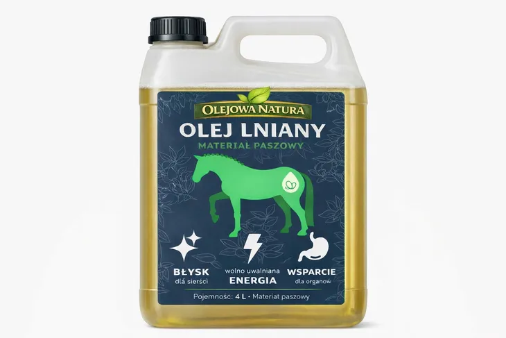 CZYSTY OLEJ LNIANY DLA KONI ŚWIEŻY 4L POLSKI PRODUCENT