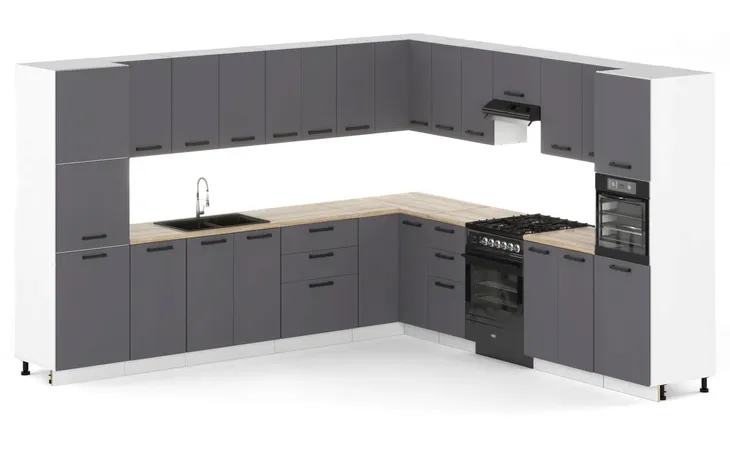Meble kuchenne zestaw 640 cm grafit mat nowoczesne modułowe pojemne szafki