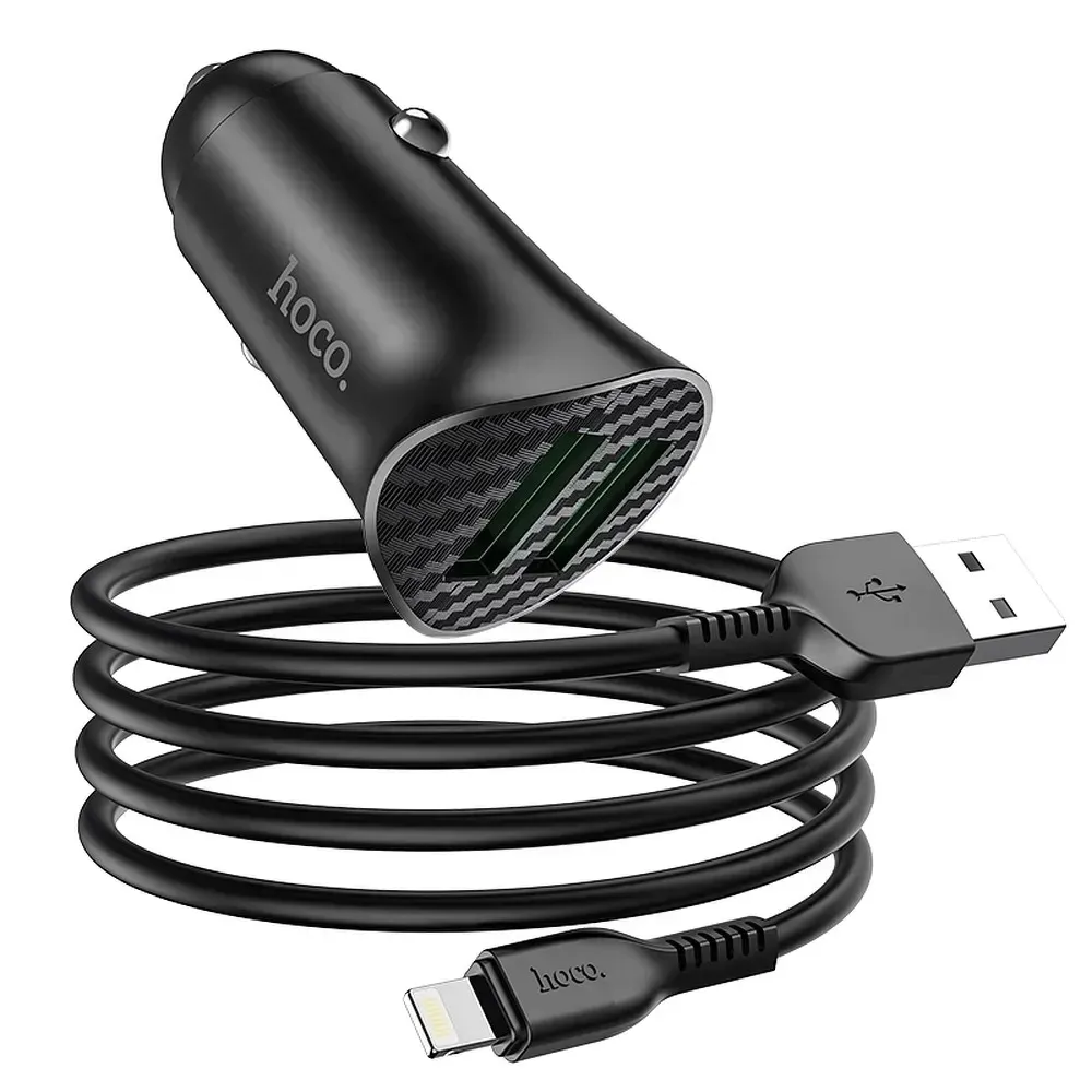 ladowarka-samochod-2xusb-kabel-lightning-z39-black-stan-nowy