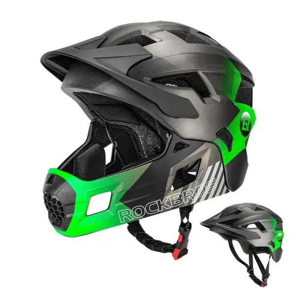 Kask Dziecięcy ROCKBROS Odpinana osłona Szczęki 2w1 Zielony M 54-57cm 1004X