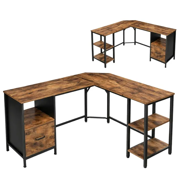 BIURKO NAROŻNE rustykalne DUŻE vintage METAL loft blat BIURKO KOMPUTEROWE