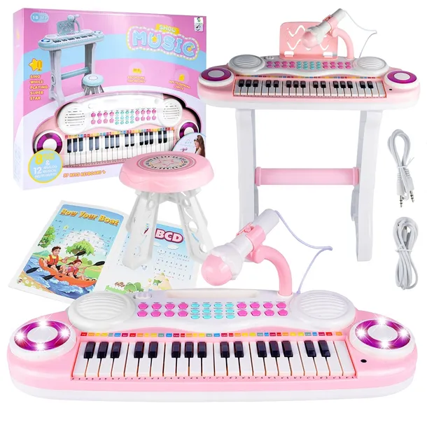 ORGANY KEYBOARD PIANINO dla dzieci Z TABORETEM 37 klawiszy MIKROFON NAGRYWA