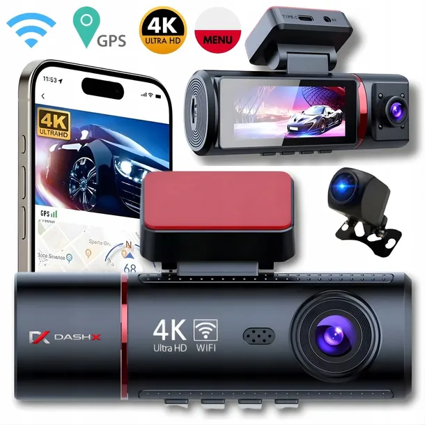 KAMERA SAMOCHODOWA WIDEOREJESTRATOR 4K KAMERA COFANIA 3w1 MENU PL