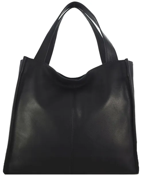 Skórzana Torebka Skóra Naturalna Włoska Vera Worek Shopper Torba Czarna