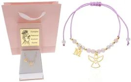 zlota-bransoletka-kamienie-naturalne-aniolek-literka-komunia-chrzest-grawe