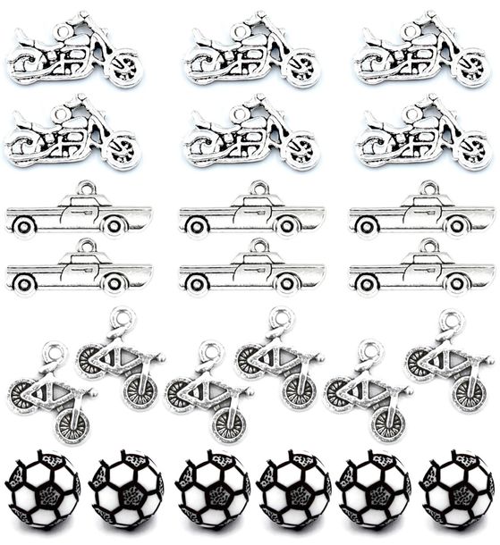 ZAWIESZKI CHARMS POJAZDY MOTOR SAMOCHÓD ROWER PIŁKA WALENTYNKI MIX 24szt