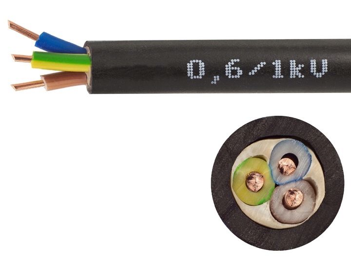 Kabel ziemny YKY 3x1,5 0,6/1kV ELPAR 1metr Polski Producent
