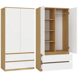 szafa-90-cm-2-drzwi-2-szuflady-z-drazkiem-dab-artisan-bialy
