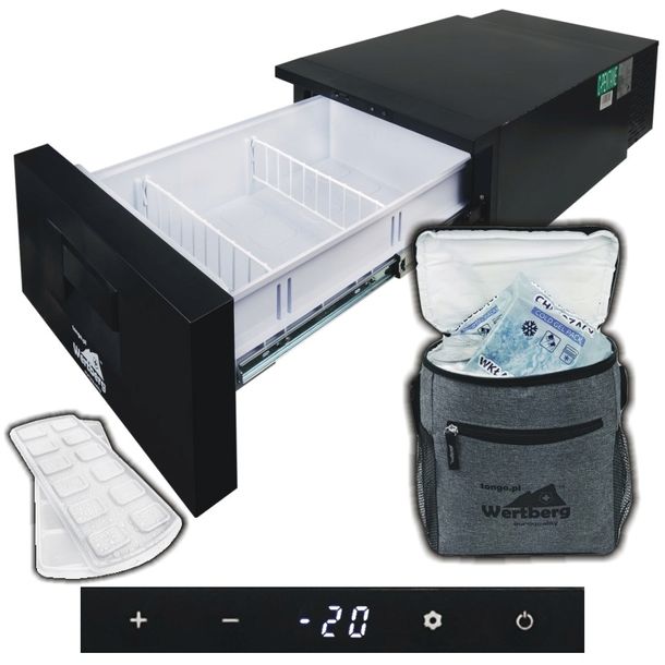 Kompresorowa lodówka szufladowa do zabudowy kampera -20° 12V/24V 20L +torba