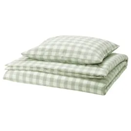 komplet-poscieli-150x200-50x60-szarozielony-w-biala-kratke-ikea-ektandvinge