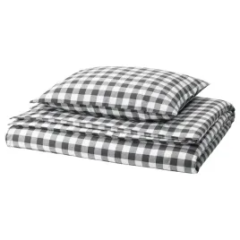 komplet-poscieli-150x200-50x60-bialy-szary-antracyt-kratka-bawelna-ikea