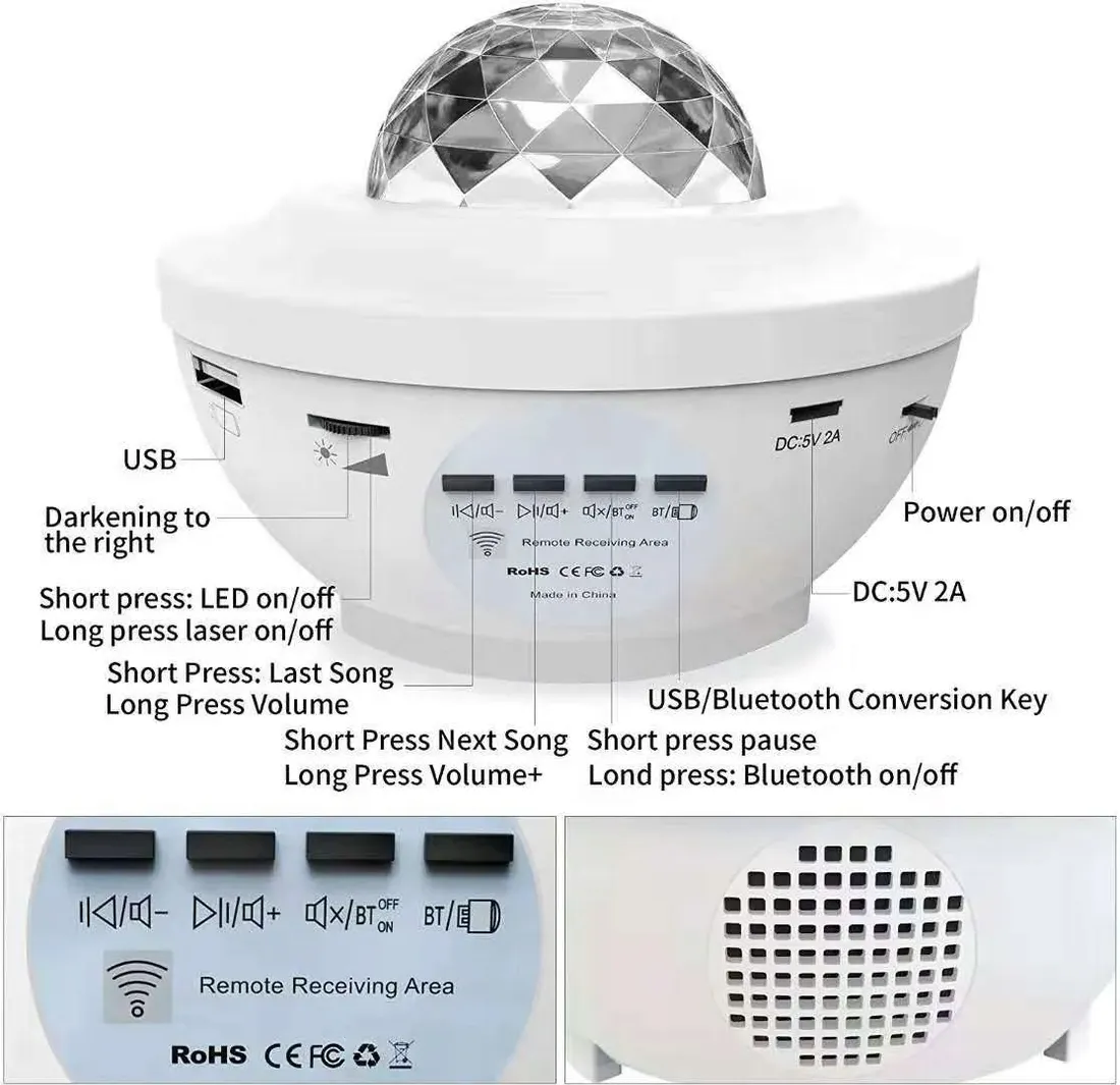 projektor-gwiazd-lampka-led-bluetooth-usb-biala-stan-nowy