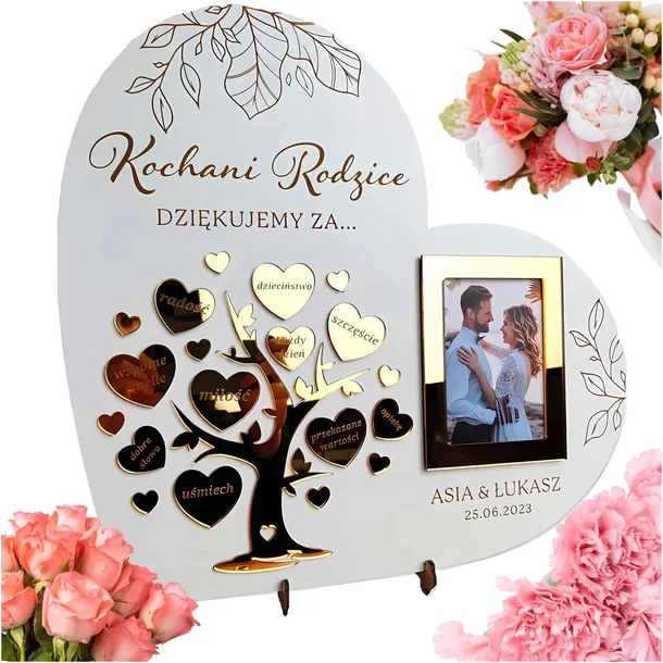 Podziękowanie dla Rodziców Dziadków Pamiątka Ślubna Serce Prezent Lustro