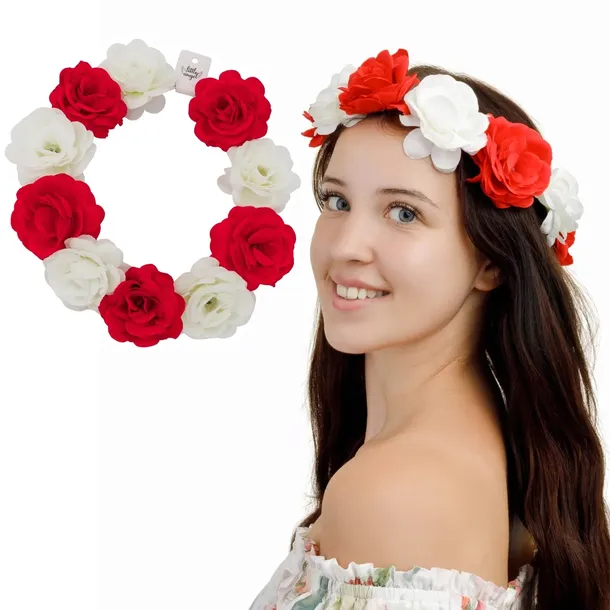 WIANEK z kwiatów dla Kibicki biało czerwone kwiaty Panieński Boho Folk