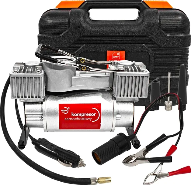 kompresor-samochodowy-dwutlokowy-z-manometrem-12v-walizka-150w-10bar-etui-marka-gmp-stan-nowy