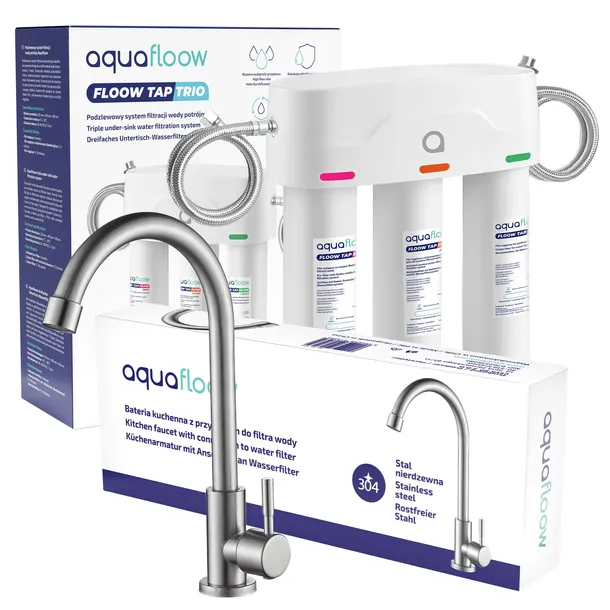 AquaFloow potrójny system filtracyjny podzlewowy filtr pod zlew + kranik