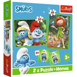 puzzle-2w1-smerfy-2-obrazki-gra-memos-24-el-wesole-zabawy-smerfow-trefl