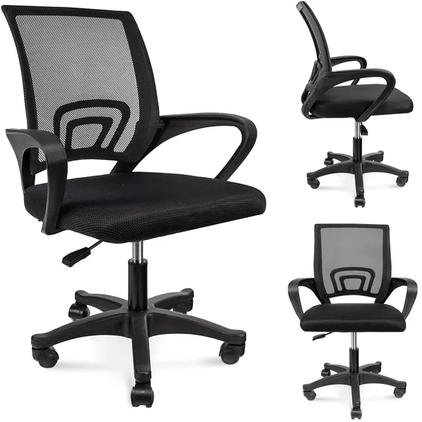 KRZESŁO biurowe na kółkach OBROTOWE biurka ergonomiczne SMART czarne JUMI