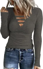 koszulka-damska-xxl-henley-v-neck-prazkowana-szara