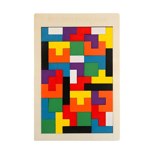 DREWNIANE PUZZLE LOGICZNE UKŁADANKA GEOMETRYCZNA TETRIS EDUKACYJNA