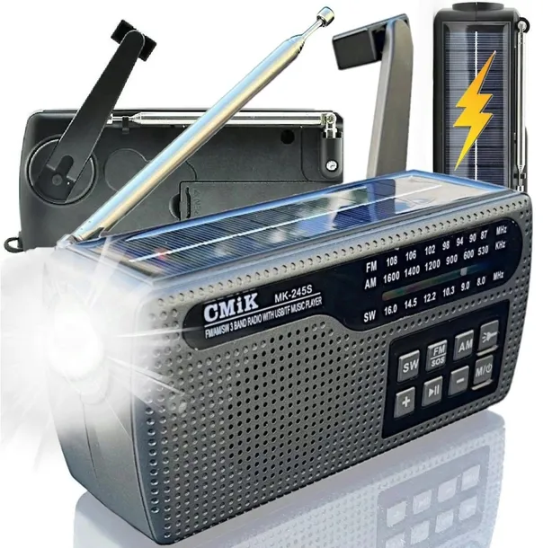 RADIO AWARYJNE EWAKUACYJNE SOLARNE SOS LATARKA NA KORBKĘ POWERBANK POMOCNE