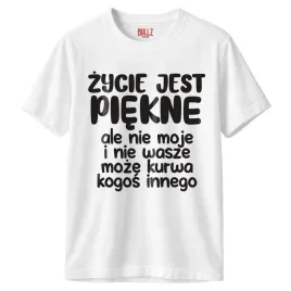 koszulka-biala-meska-zycie-jest-piekne-zabawny-prezent-r-m