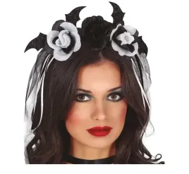 opaska-czarno-biale-kwiaty-welon-halloween
