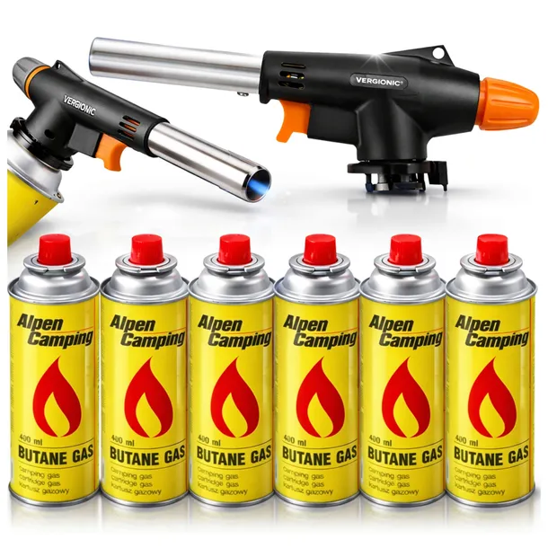 PALNIK Gazowy z CERAMIKĄ Opalarka Lutownica + 6 x Gaz KARTUSZ 400ml ZESTAW