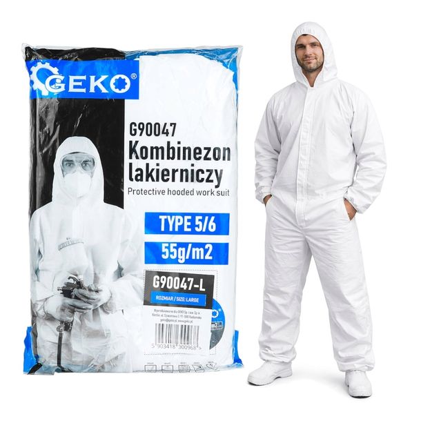 KOMBINEZON LAKIERNICZY OCHRONNY Z KAPTUREM 55g/m2 TYP 5/6 ROZMIAR L GEKO
