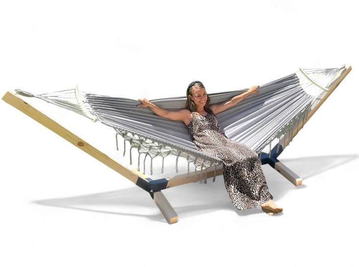ZESTAW STELAŻ + HAMAK 2 OS BOHO SZARY komplet przenośny COMFORT ZONE 200 KG