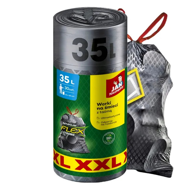 JAN NIEZBĘDNY WORKI NA ŚMIECI 35L MAGNUM FLEX TAŚMA 30SZT ULTRAELASTYCZNE