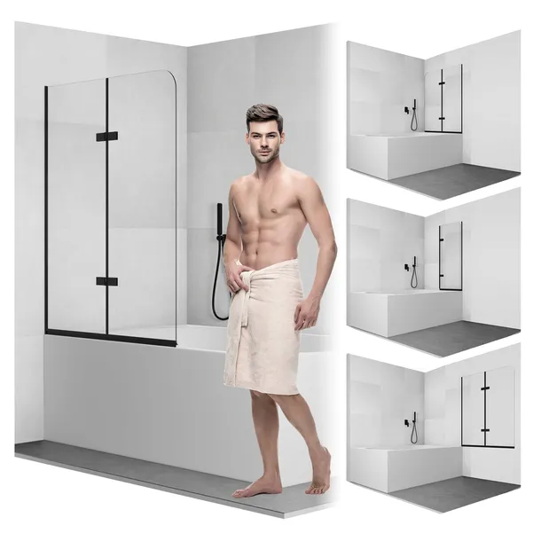 Parawan nawannowy składany 2-skrzydłowy czarny 80cm black transparentny