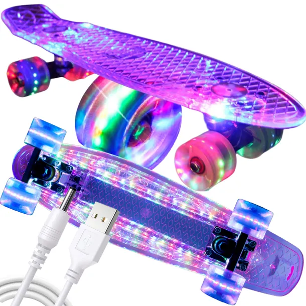 FISZKA DESKOROLKA DLA DZIECI ŚWIECĄCE KOŁA LED 56CM ABEC7 ŚWIECĄCY DECK RGB