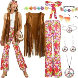 stroj-przebranie-hipis-boho-lata-70-80-vintage-akcesoria-frerdzle-komplet-l