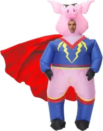 dmuchany-kostium-swinia-superman-przebranie-halloween-peleryna-komplet