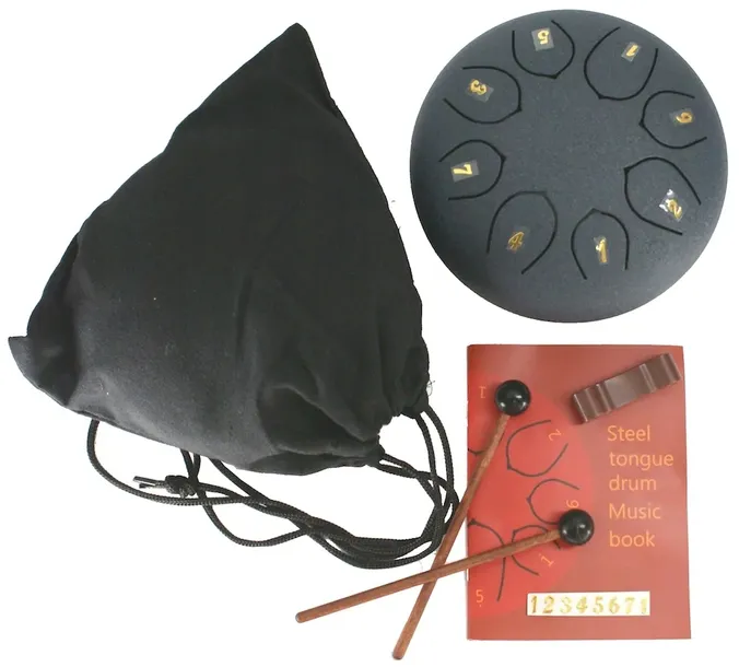 STALOWY ETERYCZNY BĘBEN JĘZYKOWY TONGUE DRUM HANDPAN 6" 8 TONÓW + AKCESORIA