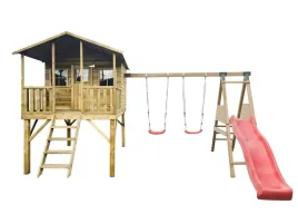 drewniany-domek-gucio-dwie-hustawki-slizg-drabinka-plac-zabaw-dla-dzieci
