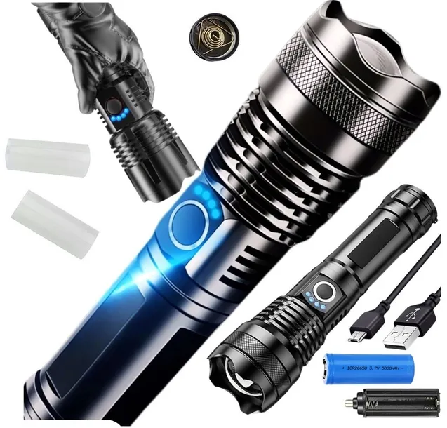 Latarka Taktyczna Survivalowa W403 Akumulatorowa MOCNA Wojskowa ZOOM USB C