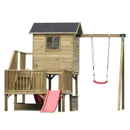 hubert-drewniany-domek-dzieci-hustawka-2-slizgi-zjezdzalnia-plac-zabaw