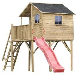 drewniany-domek-dla-dzieci-jerzyk-max-ogrodowy-ze-slizgiem-3m-czerwonym