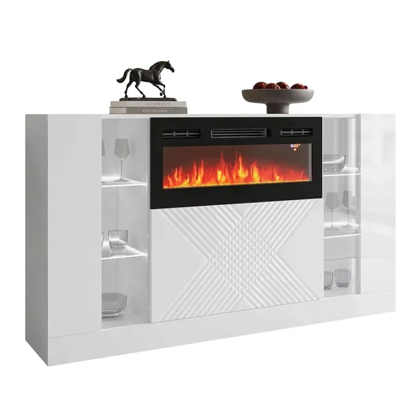 Komoda CAMINO z kominkiem oświetlenie biała