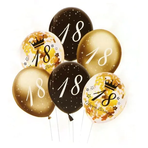 BALONY NA 18 URODZINY OSIEMNASTKĘ CZARNE ZŁOTE HAPPY BIRTHDAY 30CM 6SZT