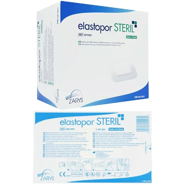 OPATRUNEK JAŁOWY ELASTOPOR STERIL 5cmx7,2cm 100szt