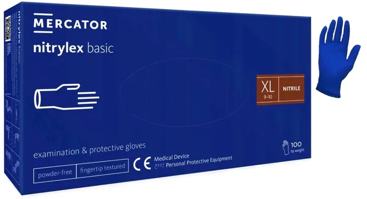 RĘKAWICE rękawiczki NITRYLOWE BEZPUDROWE blue XL MERCATOR NITRYLEX BASIC