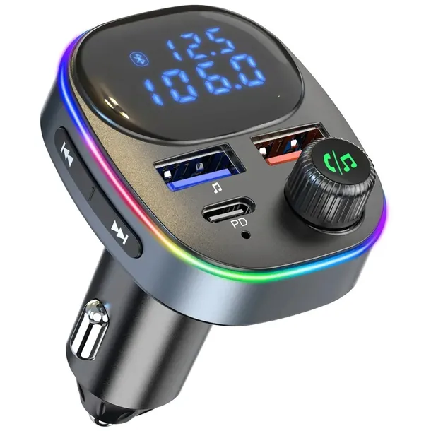 TRANSMITER BLUETOOTH FM SAMOCHODOWY SZYBKA ŁADOWARKA USB USB-C AUX