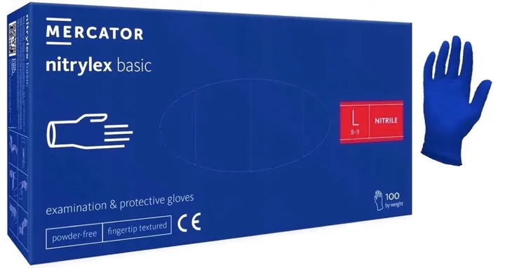 RĘKAWICE rękawiczki NITRYLOWE BEZPUDROWE blue L MERCATOR NITRYLEX BASIC