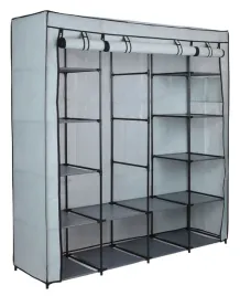 szafa-na-ciuchy-buty-garderoba-materialowa-szara-skladana-polki-wieszak